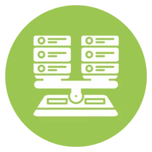 A white icon on a green circle representing data benchmarking.