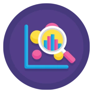 A colorful graph and magnifying glass representing keyword research and mapping.