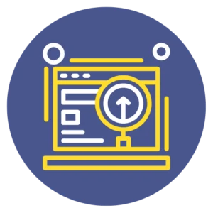 A blue circle logo with white outline and yellow lines on it representing on-page seo.